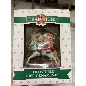 Traditions Christmas Ornament Bear On Rocking Horse 1992 Lustre Fame Design